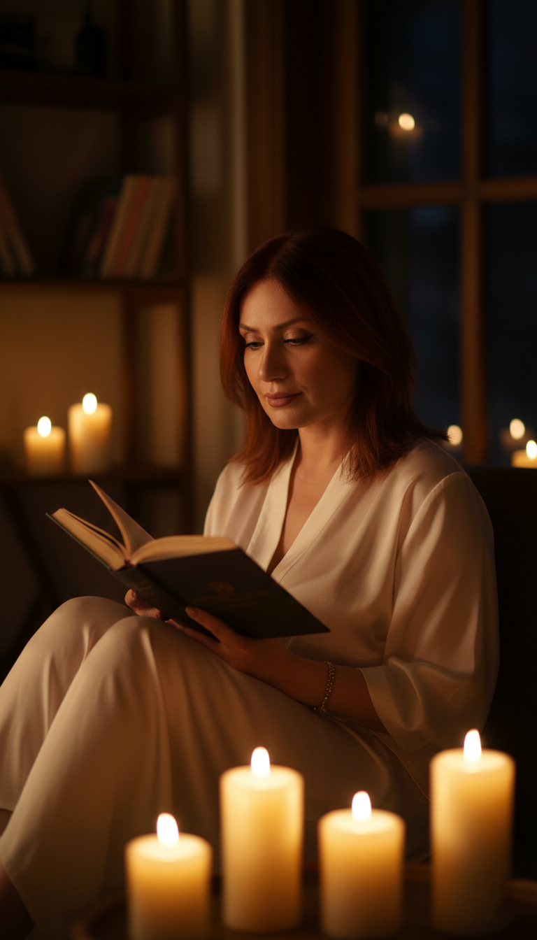 Sıdıka Boyacıoğlu sıcak bir ortamda kitap okurken